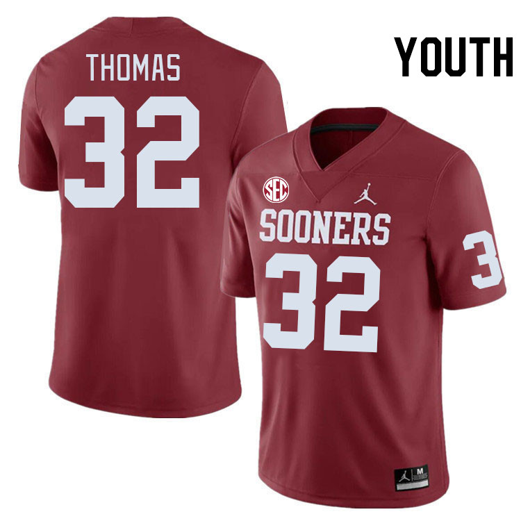 Youth #32 R Mason Thomas Oklahoma Sooners 2024 SEC Conference College Football Jerseys-Crimson